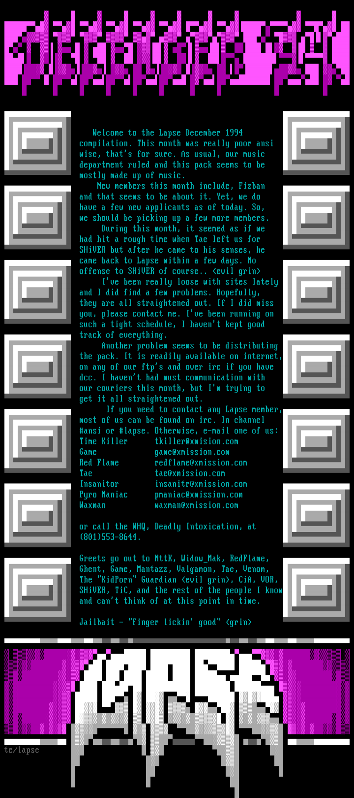 Lapse Info File 12/94 by Time Killer