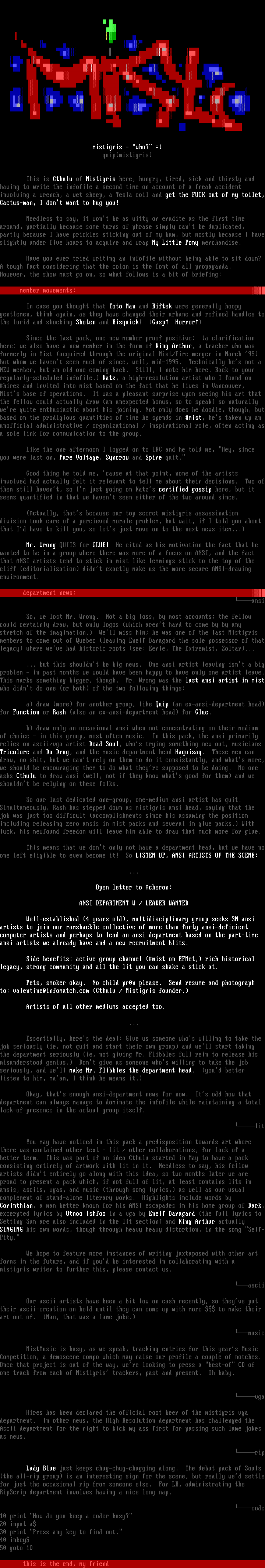 Mistigris June 1998 Infofile by Quip / Cthulu