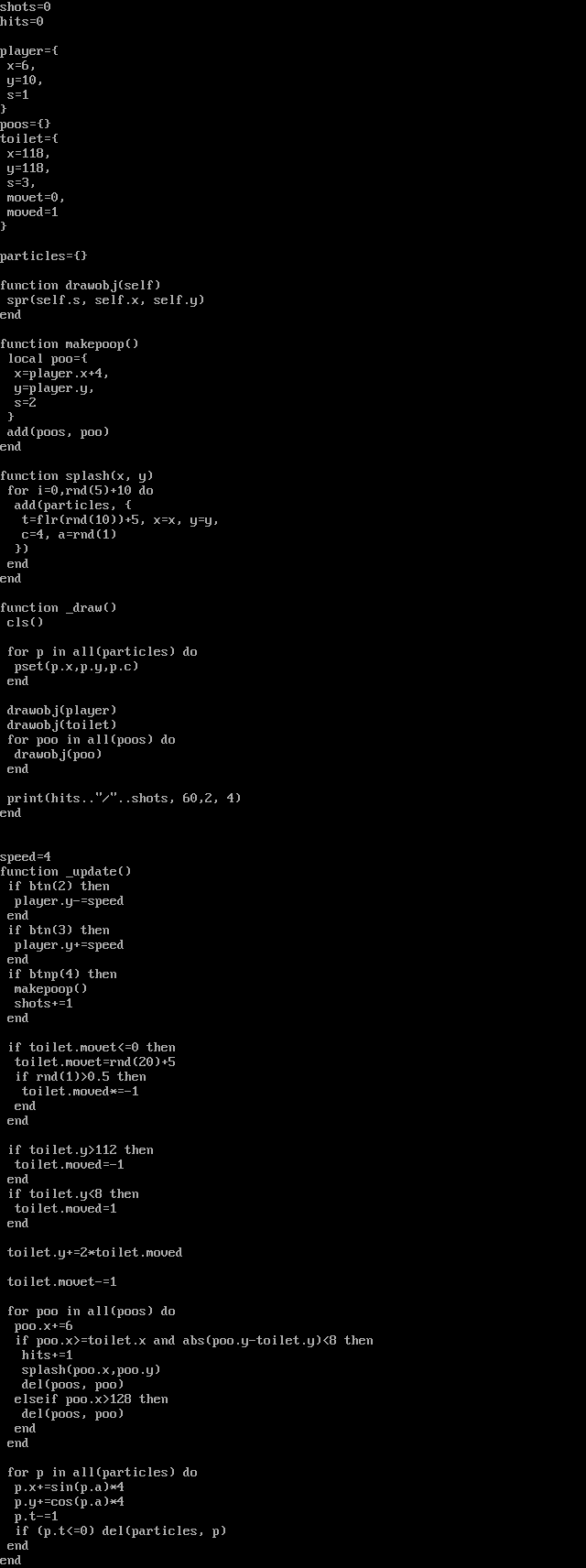 Poop Blaster Pico 8 source code!@#$ by Caster krew